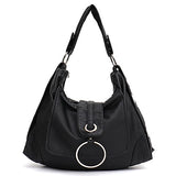 CEZIRA Fashion Vegan Leather Large Hobo Bag Women Washed PU Shoulder Bag Metal Ring Flap Ladies Brand Design Tote Female Handbag