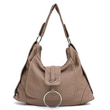 CEZIRA Fashion Vegan Leather Large Hobo Bag Women Washed PU Shoulder Bag Metal Ring Flap Ladies Brand Design Tote Female Handbag