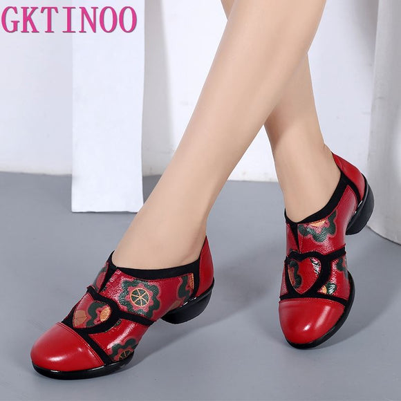 GKTINOO 2019 Ethnic Style Handmade Women Shoes Pumps Genuine Leather Square Heels Round Toe Low Heels