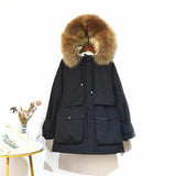 Fitaylor Winter Jacket Women Large Natural Fox Fur White Duck Down Coat Thick Parkas Warm Sash Tie Up Zipper Down Snow Outerwear