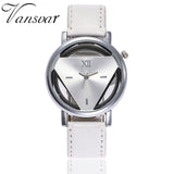 Vansvar New Arrival Fashion Women Silver Triangle Watch Casual Transparent Hollow Leather Quartz Watches Relogio Feminino 933