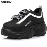 SWYIVY Black Sneakers Women 2019 Spring Female Casual Shoes Platform Shoes Wedge High Heel Chunky Sneakers Platform For Woman