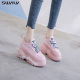 SWYIVY Black Sneakers Women 2019 Spring Female Casual Shoes Platform Shoes Wedge High Heel Chunky Sneakers Platform For Woman