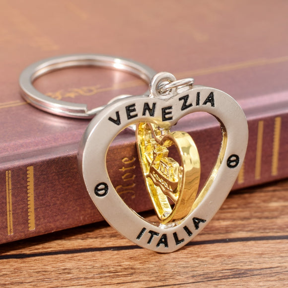 Vicney Italy Venezia Keychain Zinc Alloy Heart Shape Key Chain Rotatable Keyring For Friend Lover's Key Chain For Key