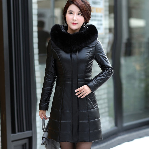 L-8XL NEW Women's Down Coat Leather Sheepskin Coat Winter 2019 Fashion Mother Thicken Fur Collar White Duck Down Jacket