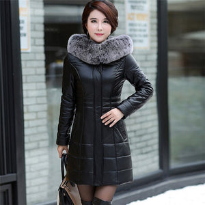 L-8XL NEW Women's Down Coat Leather Sheepskin Coat Winter 2019 Fashion Mother Thicken Fur Collar White Duck Down Jacket