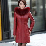 L-8XL NEW Women's Down Coat Leather Sheepskin Coat Winter 2019 Fashion Mother Thicken Fur Collar White Duck Down Jacket