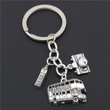 1pc London Big Ben Keychains No Matter Where Airplane Charms Compass Keyring With Earth Travel Jewelry Gift For Man